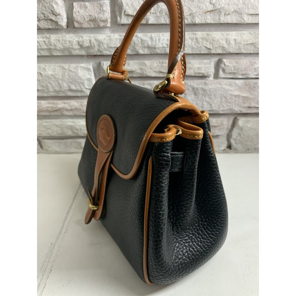 Dooney & Bourke All Weather Leather Vintage Top Handle Bag Black British Tan - Picture 3 of 15